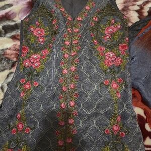 Floral Embroidered Gray Dress